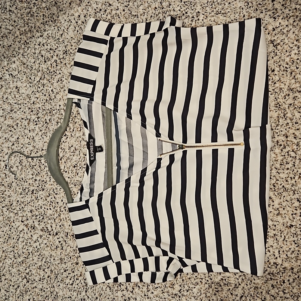 Express, gold zipper striped silky blouse